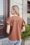 Women's Linen-Look Non-Lycra Fabric V-Neck Shirt with Flounce Sleeves-Tan - 5