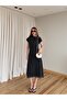 Black Collar Tie Detail Polka Dot Midi Dress - 8276