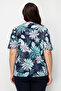 V-Neck Patterned Plus Size Blouse - 5
