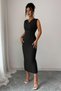 New Season Women's Sleeveless Double-Breasted Collared Waist Drawstring Detail Midi Elegant Crepe Dress - 2