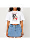 Crop T-Shirt White Printed Relaxed Fit Raw Cut Basic Short Tshirt