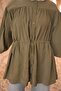 Khaki Buttoned Sleeve Elastic Waist Drawstring Modal Woven Shirt - 4