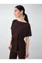 Acı Kahve Crew Neck Drop Shoulder Gathered Waist Knitted Blouse - 3