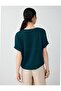 Dark Green U-Neck Short Sleeve Straight Cut Knitted Blouse - 5