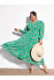 Plus Size Green Floral Tiered Drawstring Midi Dress