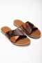 169-076 Tan Orthopedic Genuine Leather Cross Banded Women's Slippers - 3