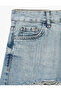 High Waist Frayed Detailed Stoned Mini Denim Shorts - 5