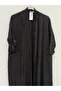 Women's Black Italian Cut Foldable Sleeves Oversize Long Linen Kaftan with Pockets 40 - 48 Size - 2