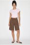 Women's Brown Elastic Waist Tie Pocket Detailed Cotton Linen Shorts Yp5326 60286281 - 2