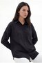 Black Women's Flared Linen Shirt with Front Pockets, Oversize Comfortable Cut, Casual Stylish Shirt