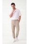 Men's Beige Elastic Cuffed Parachute Pants with Zippered Back Pockets - 2