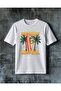 Tropical Paradise Surfgirl Printed Oversize T-Shirt