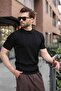 Black Regular Fit Crew Neck Ribbed Knitwear Men's T-Shirt E7490