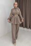 Women's Pleated Belted Suede Suit Mink - 4