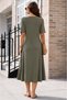 Women's V-Neck Short Sleeve Pocket Detailed Midi Length Viscose Dress - 2