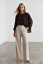 Women's Bitter Brown Boat Neck Cape-Cut Draped Chiffon Blouse with Draped Cuffs Alc-X15529 - 3