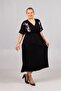 Embroidered V-Neck Black Plus Size Midi Dress - 3