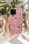 iPhone 15 Pro Max Compatible Launch Silicone Cleopatra Patterned Shock Absorbing Case Pink