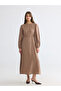 Beige Crew Neck Waist-Slit Dress - 8