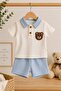 Baby boy teddy bear embroidered polo collar openwork 2-piece summer baby set top and bottom 3-18 months - 2