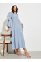 Blue A-Line Midi Dress with Bell Sleeves
