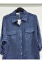 Women's Blue Italian Folded Long Sleeve Oversize Long Linen Shirt 40 - 44 Size - 2