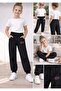 Girl's Black Elastic Waist Double Ribbed Sweatpants 4494-1 - 3