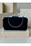 Black Suede Women's Evening Dress Bag with Black Handle Detail for Wedding Engagement Graduation - 5