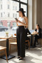 Women's High Waist Draped Wide Leg Premium Palazzo Trousers with Elastic Back - 3
