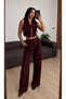 Women's Stylish Vest and Trousers Two-Piece Set * Gold Buttoned Crop Vest Palazzo Set