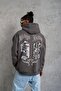 Men's 3 Thread Cotton Hooded Printed Oversize Sweatshirt Hoodie with Pockets - Gray - 3
