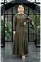 Floral Patterned Belted Hijab Dress 0293-04 Khaki - 2