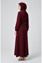 Scarf Collar Half Button Belted Dress 2262-03 Claret Red - 3
