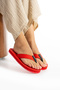 Perla Women's Red Comfortable Textile Strap Flip-Flops for Daily Use, Beach and Pool Slippers - 3