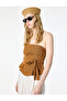 Linen Look Gipeli Layered Detailed Belted Crop Strapless Corset Bustier - 2