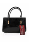 Gold Detailed Fixed Strap Petra Women's Crossbody Bag Patent Leather Crocoblack - 3