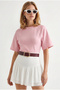 Women's Pink Waist-Slit Modal Buttoned Blouse with Stitching Detail Blz-19003373 - 4