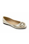 Gold Stone Buckle Women's Ballerina Patterned Pointed Toe Comfortable Insole - 4