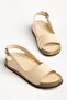 Genuine Leather Orthopedic Women's Flat Heel Sandals Beige with Symmetrical Side Cutouts