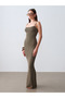 91671 Modal Blend Strappy Long Dress-Khaki - 4