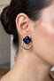 Dark Blue Stone Hoop Earrings 3.5 Cm.
