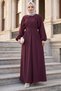 Belted Elastic Waist Modal Dress Burgundy Hm2916 - 3
