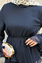 Women's Chiffon Suit with Drawstring Waist Pants, Navy Blue - 5