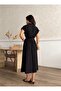 Women's Short Sleeve Belt Detailed Buttoned Tencel Fabric Black Dress - 4