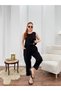 Women's Black Woven Double Set Sleeveless Blouse and Relaxed Cut Pants Set - 3