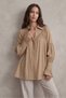 Mink Women's Oversized Off-Shoulder Shirt with Gathered Sleeve Detail