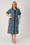 Women's Plus Size 100% Cotton Combed Fabric Buttoned Summer Dress / Green-Navy 4180 - 4
