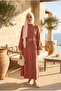 Women's Modal Fabric Side Button Detailed Buckle Belted Hijab Dress - 4