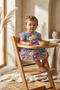 Zesty Pop-Art Patterned Waterproof Sleeveless Baby Bib - Liquid-Proof, with Crumb Pocket and Stain Protection