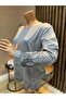 Women's Middle Age and Above Nile Patterned Stoned Laser Cut Mother Combed Cotton Blouse - 3